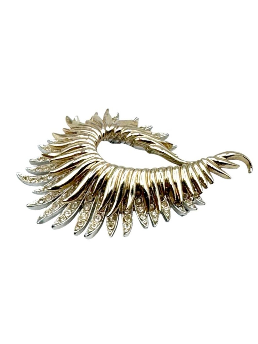 Vintage Marcel Boucher Brooch Gold Tone Rhodium Plated Fern Feather Rhinestones - Picture 2 of 14